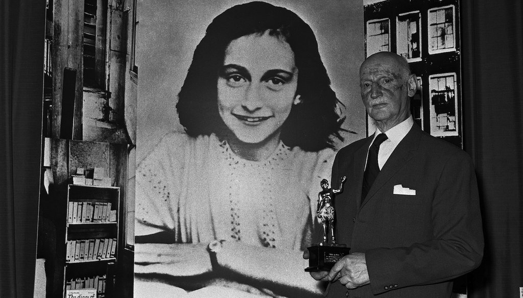 In this 1971 photo, Dr. Otto Frank holds the Golden Pan award, given for the sale of one million copies of the famous book, "The Diary of a Young Girl." (AP)