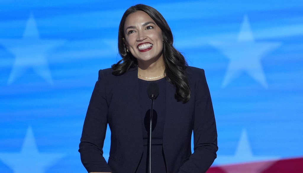 Rep. Alexandria Ocasio-Cortez, D-NY, speaks during the Democratic National Convention on Aug. 19, 2024, in Chicago. (AP)