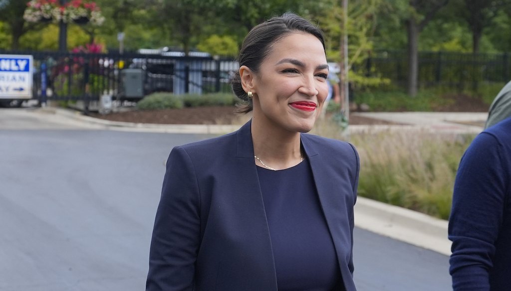 Rep. Alexandria Ocasio-Cortez, D-N.Y., arrives Aug. 17, 2024, at the United Center in Chicago for the Democratic National Convention. (AP)