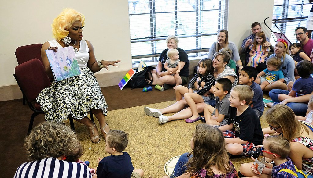 A drag queen storytime event in Mobile, Ala., in 2018. (Associated Press).