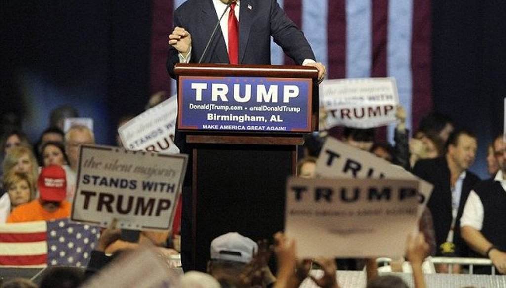 At a speech Nov. 21, 2015, in Alabama, Donald Trump said "thousands and thousands" of people in New Jersey cheered after the Sept. 11, 2001, terrorist attacks. (AP)