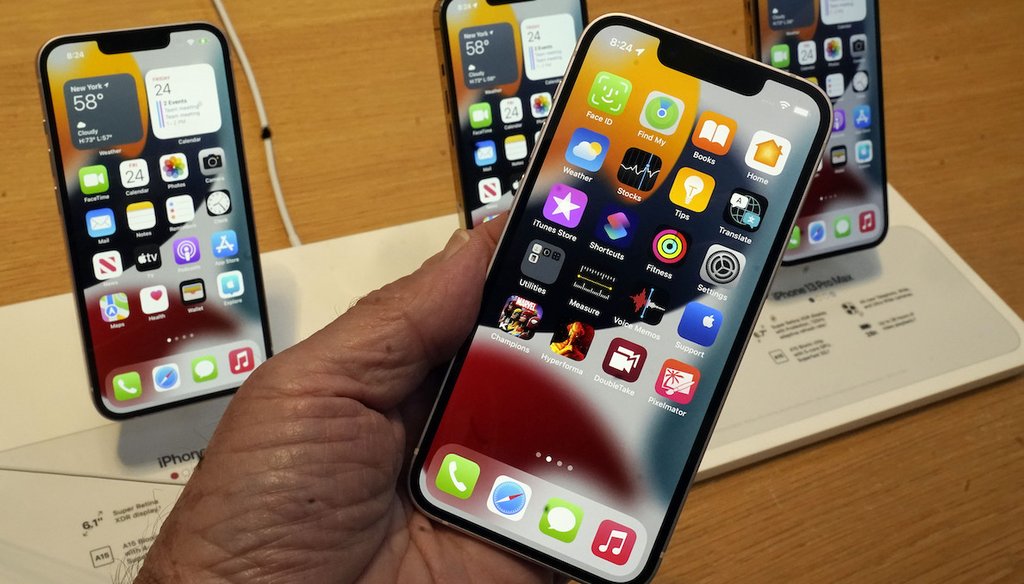 Apple iPhones on display in 2021. (AP)