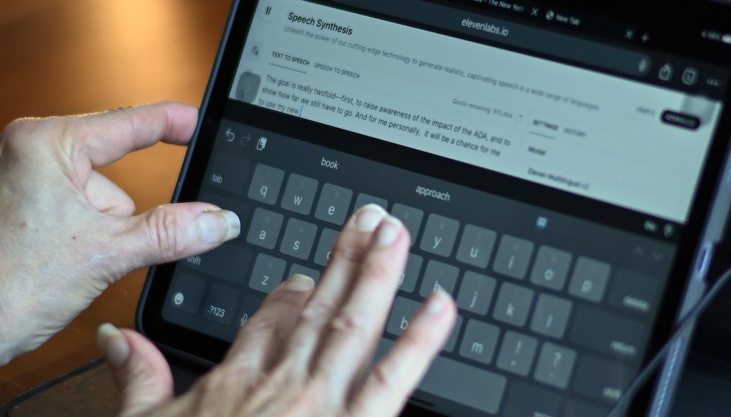 Rep. Jennifer Wexton, D-Va., uses an AI program on her iPad at her home in Leesburg, Va., July 19, 2024. (AP)