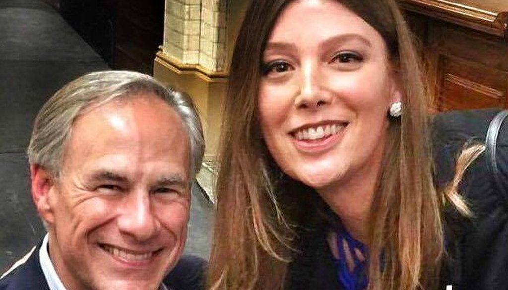 Ashley Smith of San Antonio posted this photo showing her pose with Gov. Greg Abbott at his July 2017 campaign kickoff (Facebook post).