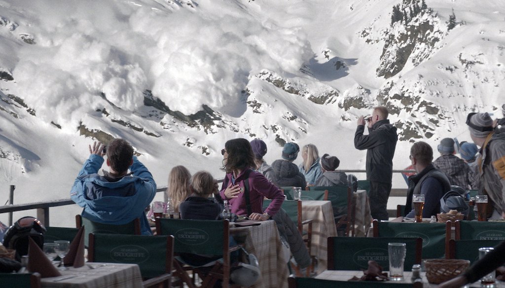 Johannes Bah Kuhnke, Vincent Wettergren, Clara Wettergren and Lisa Loven Kongsli in a scene from the 2014 movie Force Majeure. (Photo courtesy of Magnolia Pictures.)