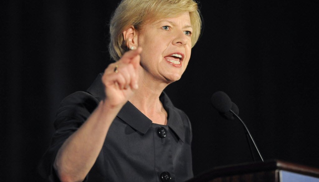 U.S. Sen. Tammy Baldwin, D-Wisconsin, is pushing Congress to end the "carried interest" tax loophole. She is shown here speaking at the 2015 state Democratic Party convention. (Milwaukee Journal Sentinel photo)