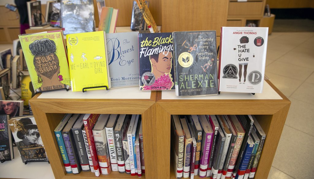 Banned books on display at a Brooklyn Public Library in New York City . (AP)