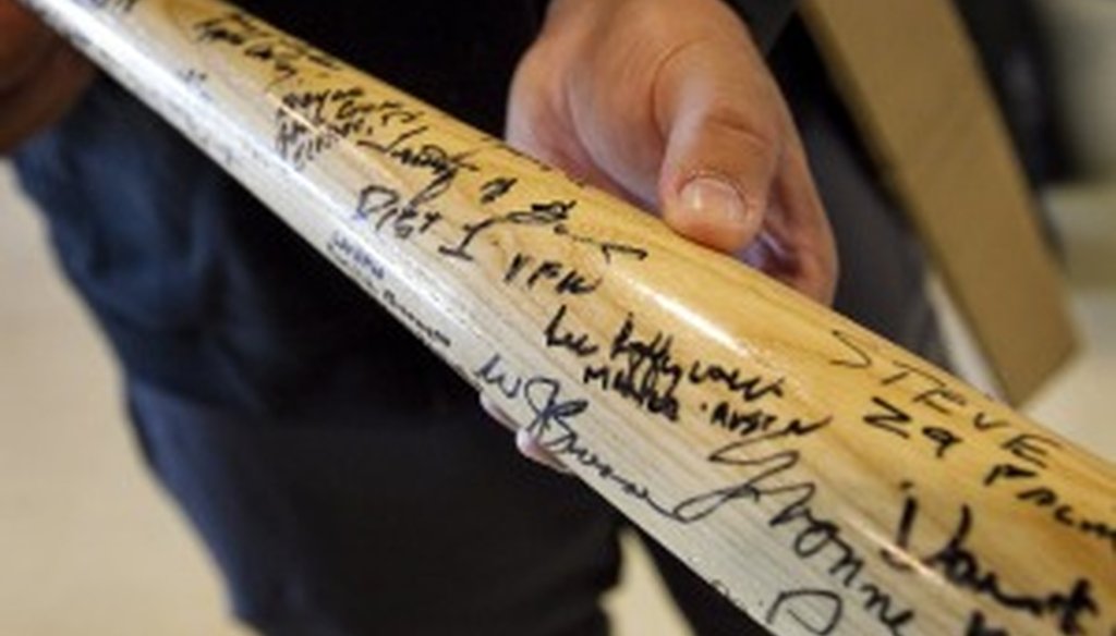 It's Lee Leffingwell's autograph on this bat, which was not part of his inaugural fact check by PolitiFact Texas.