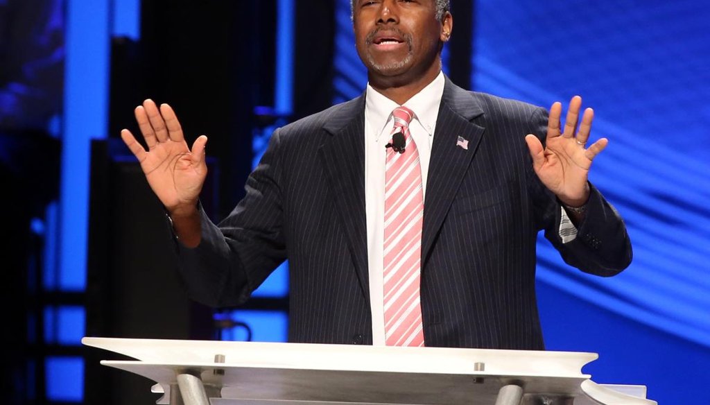 Republican presidential candidate Ben Carson speaks at the North Texas Presidential Forum at Prestonwood Baptist Church on Oct. 18, 2015, in Plano, Texas. (TNS)