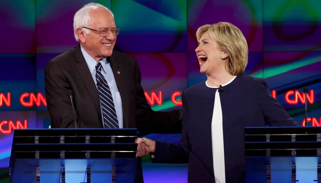 Bernie Sanders and Hillary Clinton took center stage at the first Democratic presidential debate. (Reuters)