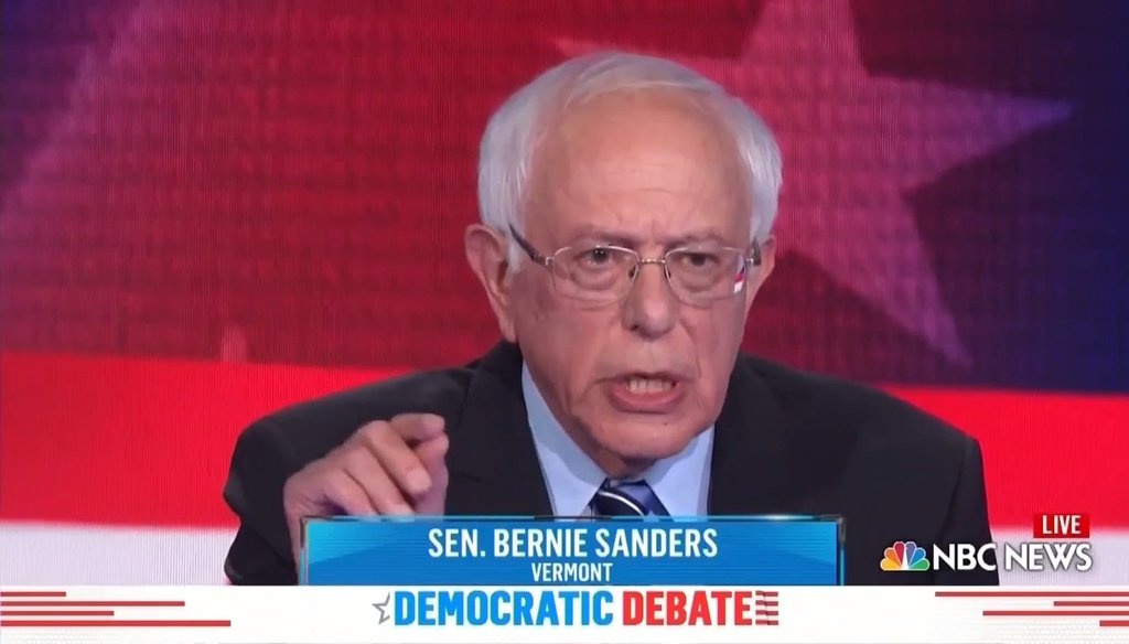 Sen. Bernie Sanders speaks during the second night of the first Democratic debates for the 2020 presidency, which took place on June 28 in Miami, Florida.