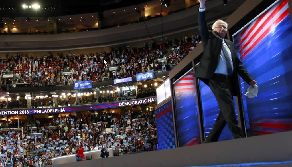Bernie Sanders leaves the stage at the Wells Fargo Center on the first day of the Democratic National Convention in Philadelphia, July 25, 2016. (Josh Haner/The New York Times)
