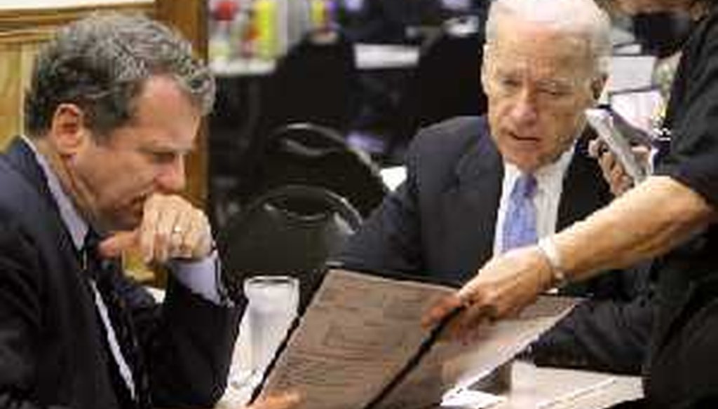 Vice President Joe Biden, right, and Sen. Sherrod Brown look over the menu April 19, 2011, at Slyman's Restaurant, a popular lunch spot, during a campaign visit to Cleveland.