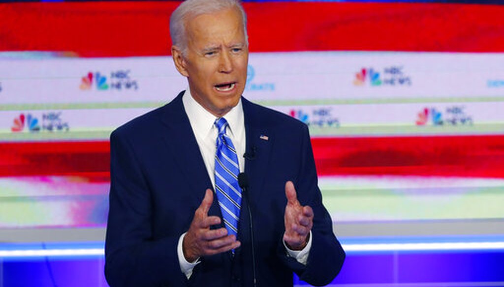 Democratic presidential candidate former vice president Joe Biden, speaks during the Democratic primary debate, Thursday, June 27, 2019, in Miami (AP).