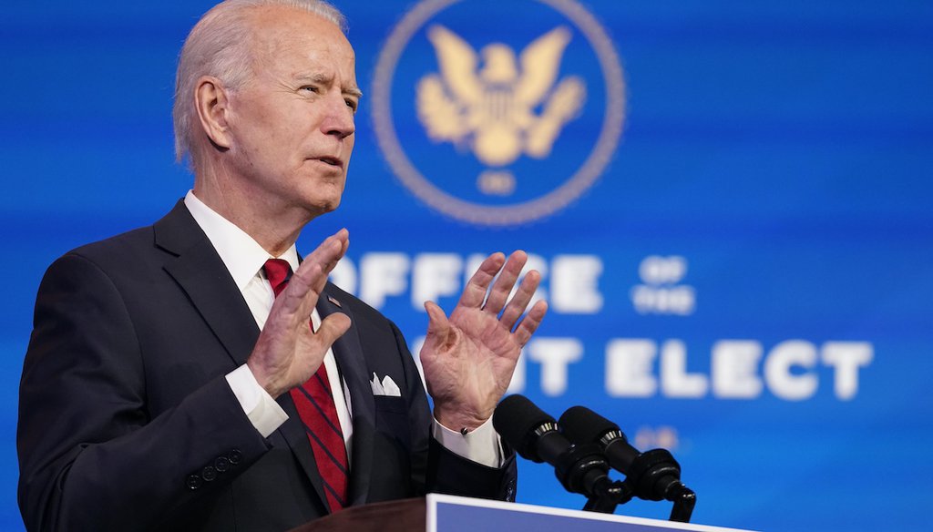 President-elect Joe Biden speaks Jan. 15, 2021, in Wilmington, Del. (AP)
