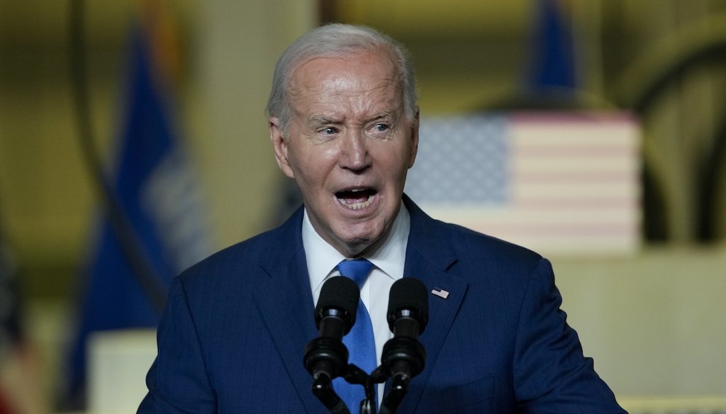 President Joe Biden delivers remarks at Gateway Technical College in Sturtevant, Wis., on May 8, 2024. (AP)