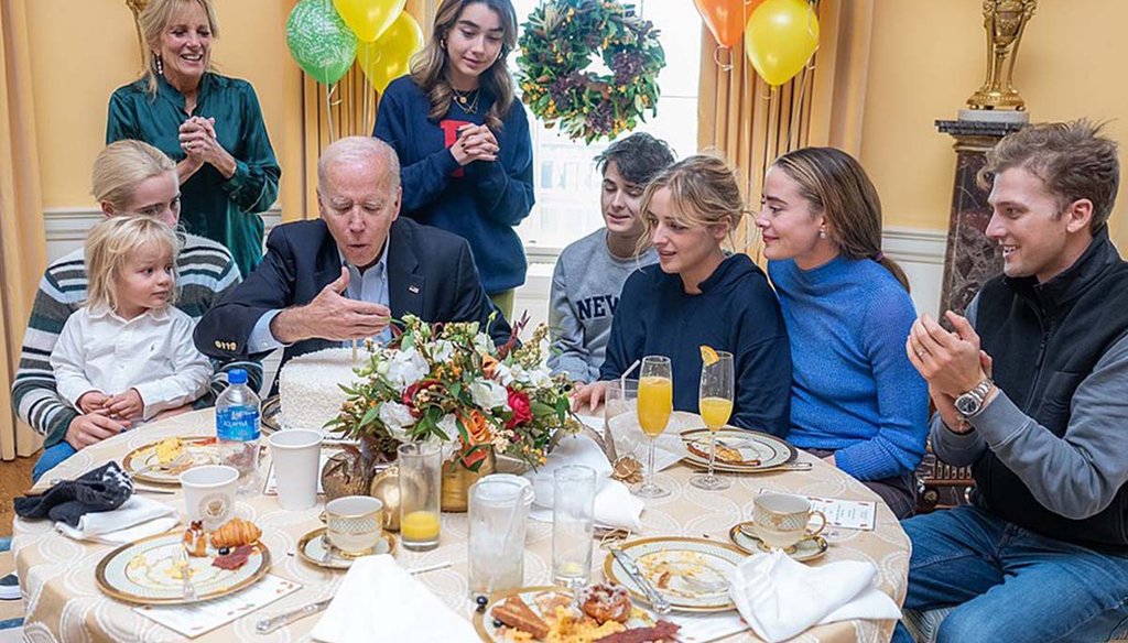 President Joe Biden blows out the candles on his birthday cake during a celebration on Nov. 20, 2022. (Office of the President of the U.S. via WikiMedia Commons)