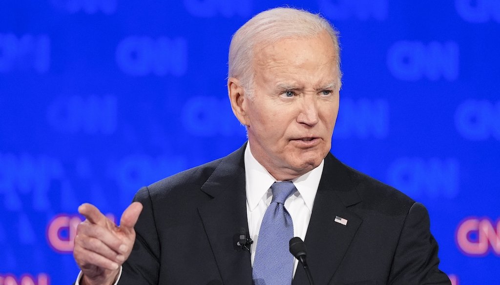 President Joe Biden gestures during a debate against former President Donald Trump on June 27, 2024, in Atlanta. (AP)