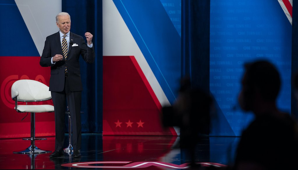 President Joe Biden participates in a televised town hall event Feb. 16, 2021, in Milwaukee. (AP)