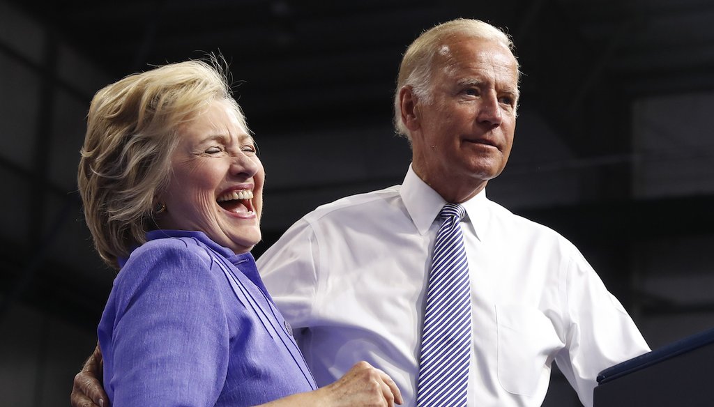 Then-Democratic presidential candidate Hillary Clinton and then-Vice President Joe Biden at a campaign event in Scranton, Pa., on Aug. 15, 2016. (AP)