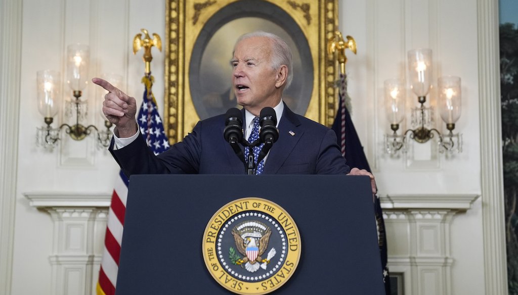 President Joe Biden speaks in the Diplomatic Reception Room of the White House Feb. 8, 2024, after a special counsel's release of a report into Biden's handling of classified documents. (AP)