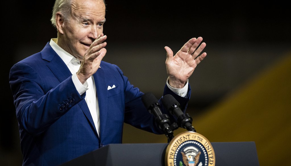 President Joe Biden waves during his visit at the POET Bioprocessing ethanol plant in Menlo, Iowa, on April 12, 2022. (Grace Smith for The Daily Iowan)