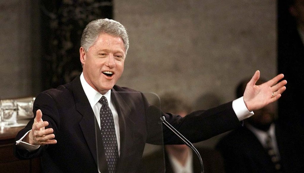 President Bill Clinton gestures while giving his State of the Union address Jan. 19, 1999, on Capitol Hill in Washington. (AP)