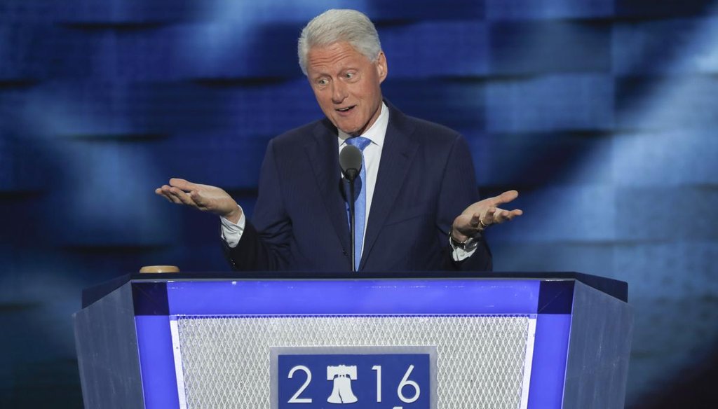 Bill Clinton gives the headlining address at the Democratic National Convention's second night in Philadelphia on July 26, 2016. (New York Times)