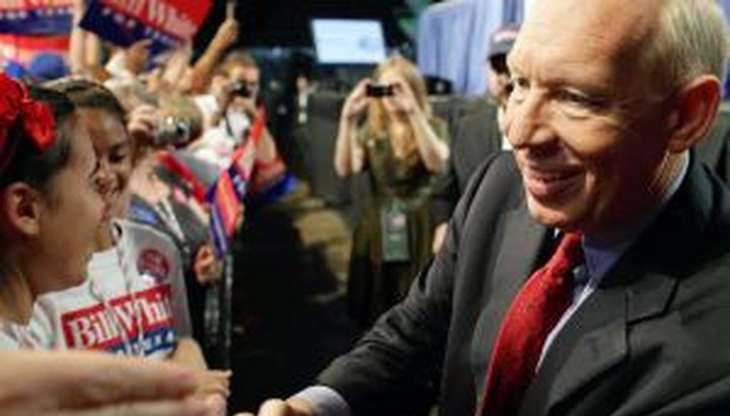 Bill White greets Democratic delegates (AP photo).