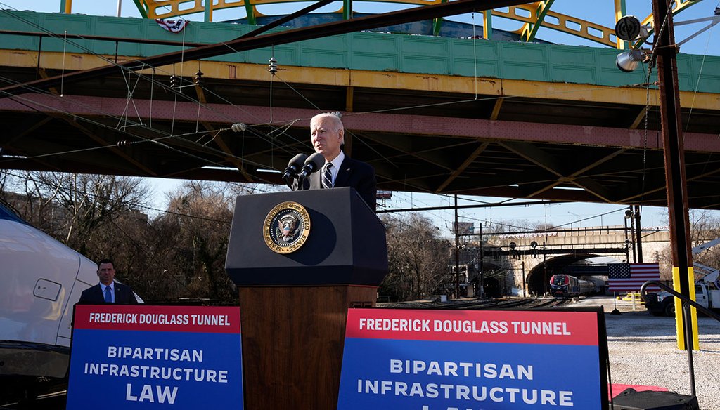 President Joe Biden speaks about infrastructure Jan. 30, 2023, at the Baltimore and Potomac Tunnel North Portal in Baltimore. (AP)