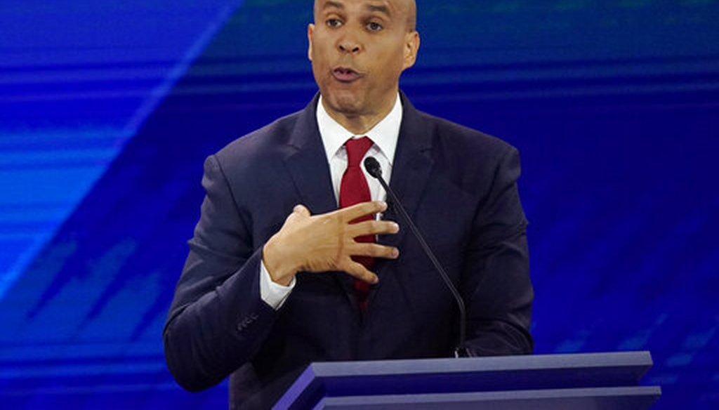 New Jersey Sen. Cory Booker responds to a question during a Democratic presidential primary debate  in Houston on Sept. 12, 2019. (AP/Phillip)