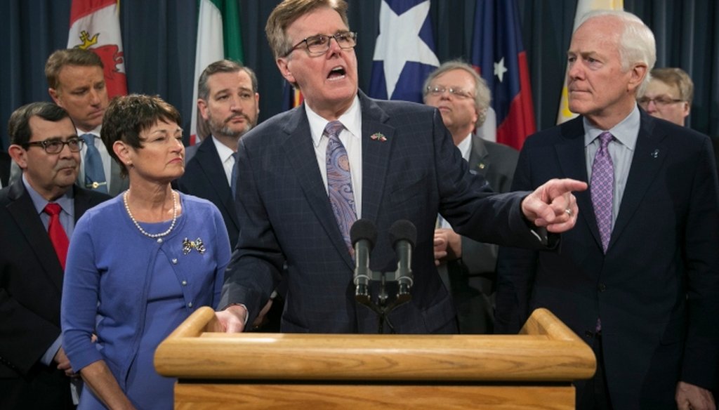 Texas Lt. Gov. Dan Patrick speaks at a news conference at the Capitol about border security. [JAY JANNER/AMERICAN-STATESMAN]