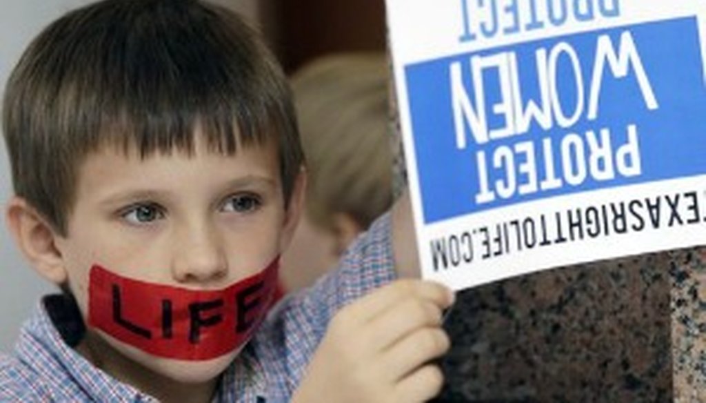 A boy holds a sign at the Texas Capitol on July 8, 2013, the same day speakers at an evening rally said Texas has 80,000 abortions a year (Associated Press, Eric Gay).