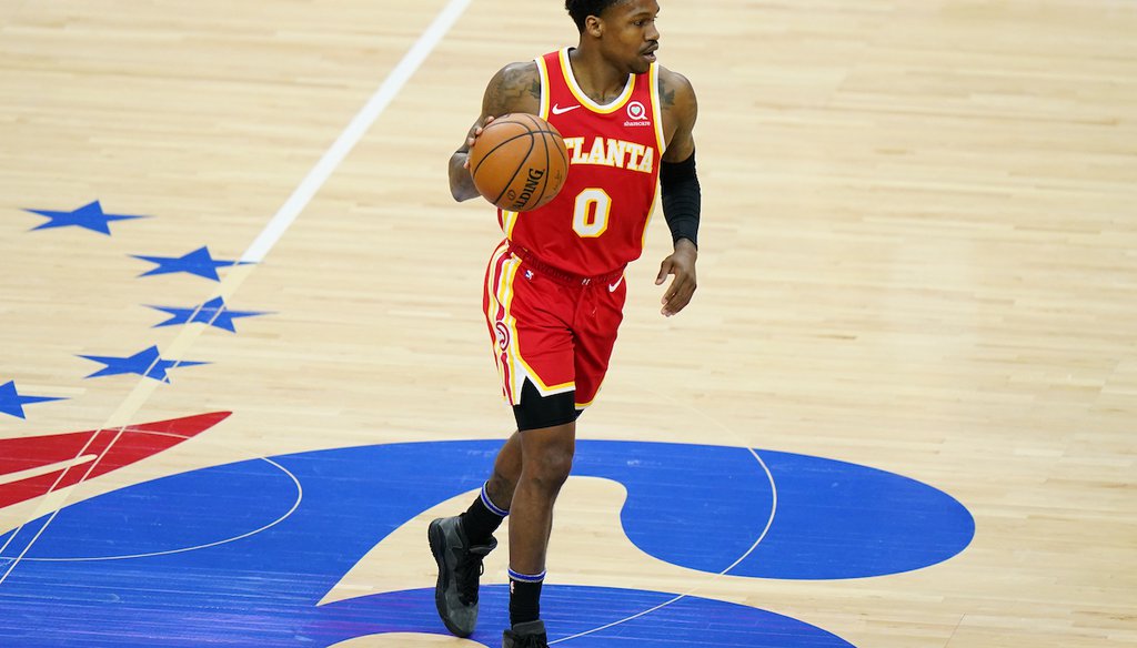 Brandon Goodwin plays in the Atlanta Hawks' game against the Philadelphia 76ers, April 28, 2021, in Philadelphia. (AP)