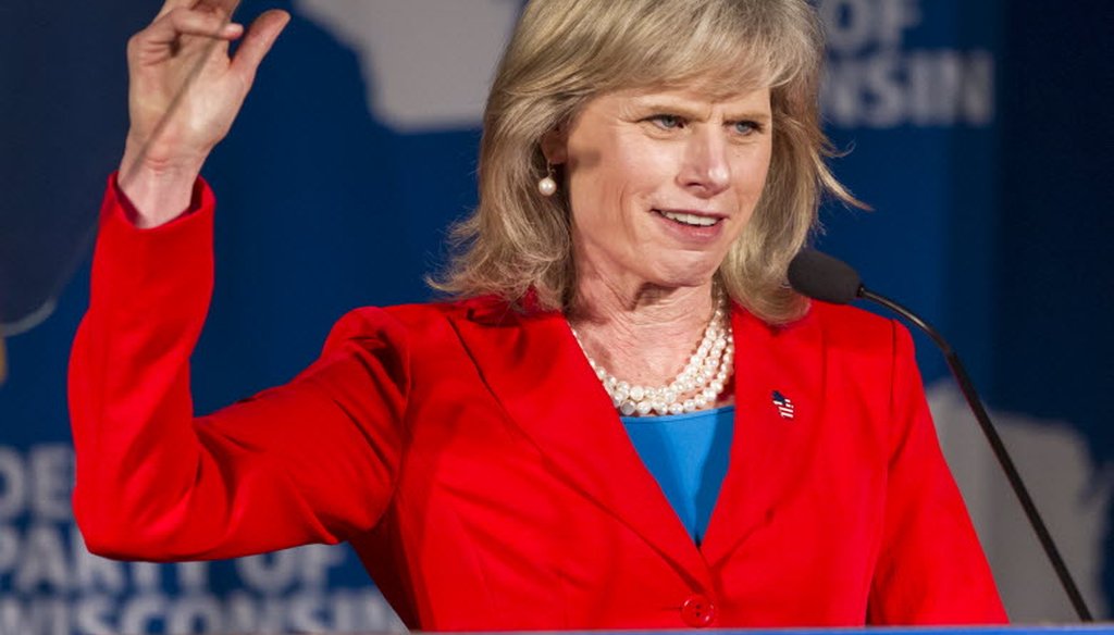 Democratic gubernatorial candidate Mary Burke addresses delegates at the Democratic Party of Wisconsin convention Friday, June 6, 2014, in Lake Delton, Wis. (AP Photo/Andy Manis)