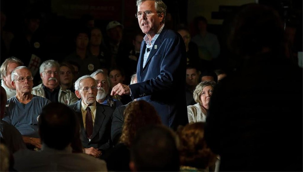 Former Florida Gov. Jeb Bush speaks at a town hall in Concord, New Hampshire Oct. 14, 2015. (Concord Monitor)
