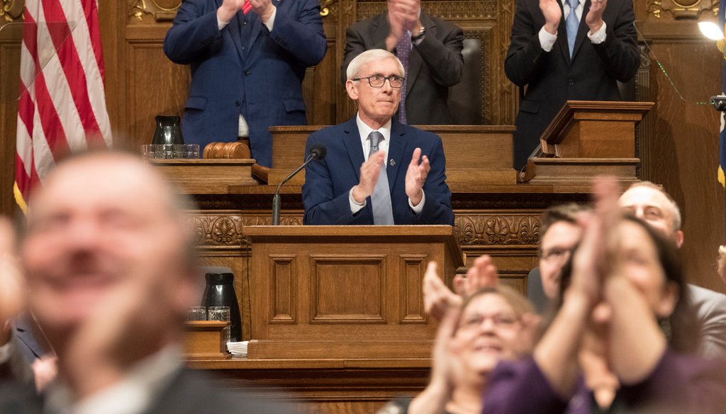 Gov. Tony Evers recognizes people in the gallery before his State of the State address Wednesday, Jan. 22, 2020 at the Capitol in Madison, Wis. (Mark Hoffman/Milwaukee Journal-Sentinel)