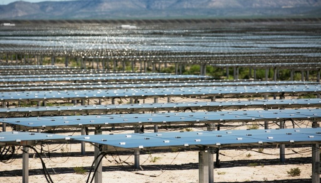 Solar panels at the solar farm run by Southern Power in Girvin, Tx. in April 2017. The City of Austin bought the powered produced from the farm under a contract with Southern Power for 15 years (Deborah Cannon, Austin American-Statesman).