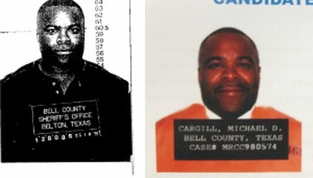 We confirmed that the photo to the left was Michael Cargill's Bell County mug shot. Adan Ballesteros inaccurately depicted Cargill in the illustration to the right.