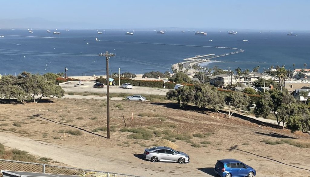 Cargo ships anchored off Southern California. Photo courtesy Captain J. Kipling Louttit, executive director of the Marine Exchange of Southern California & Vessel Traffic Service Los Angeles and Long Beach San Pedro, CA.