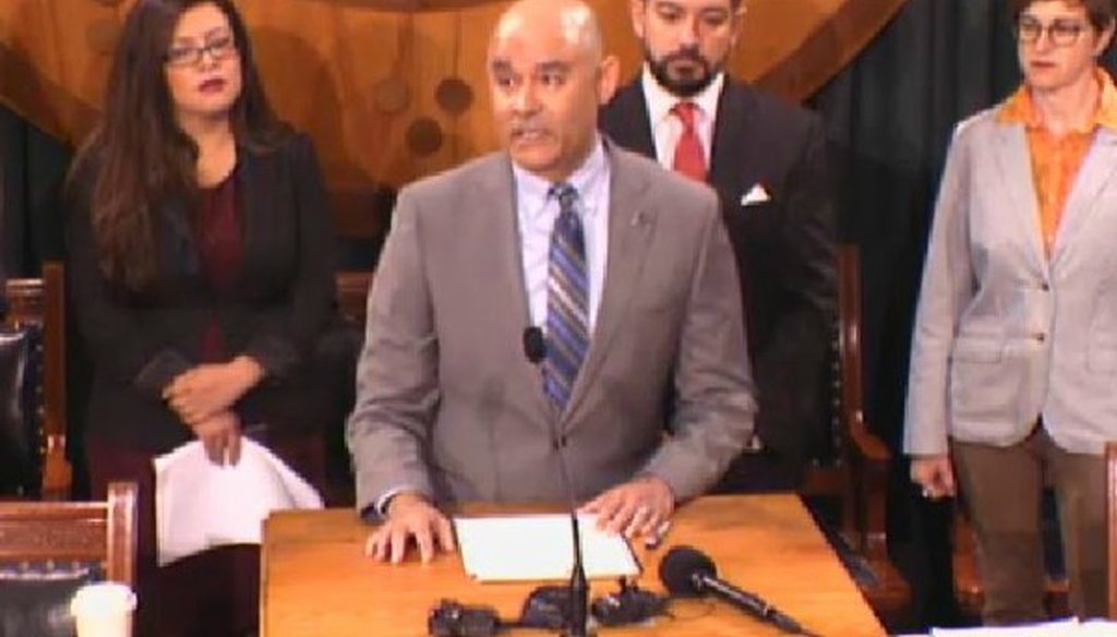 Jose Carrillo of the NALEO Educational Fund makes a claim about the Austin region's population growth at a March 28, 2018 Texas Capitol press conference (screen grab, Texas House).
