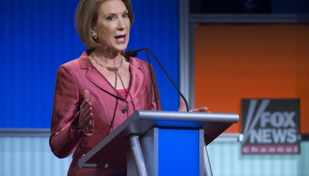 Republican presidential candidate Carly Fiorina speaks during a Fox News Channel pre-debate forum at the Quicken Loans Arena, Thursday, Aug. 6, 2015, in Cleveland. (AP)