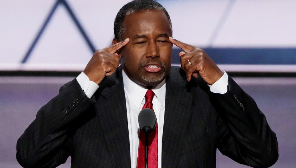 Ben Carson, a former Republican presidential hopeful, speaks on day two of the Republican National Convention at the Quicken Loans Arena in Cleveland, July 19, 2016. (NYT)