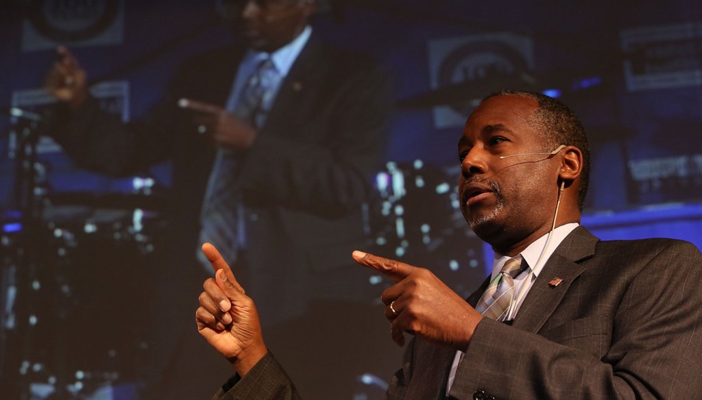 Republican presidential candidate Ben Carson speaks during a Distinguished Speakers Series event at Colorado Christian University on Oct. 29, 2015. (Photo by Justin Sullivan/Getty Images)