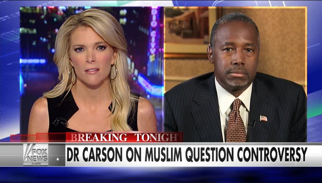 Republican presidential candidate and former neurosurgeon Ben Carson addressed his recent statement that a Muslim should not be president in an interview on Fox's "The Kelly File" Sept. 22.