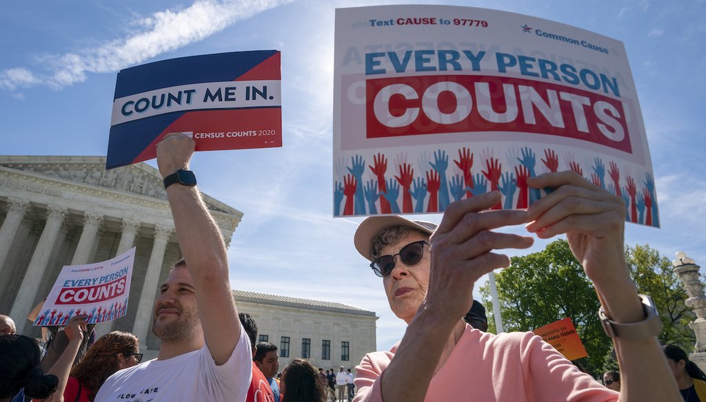 Immigration activists rallied outside the U.S. Supreme Court on April 23, 2019, as the justices heard arguments over former President Donald Trump's plan to ask about citizenship on the 2020 census. (AP)