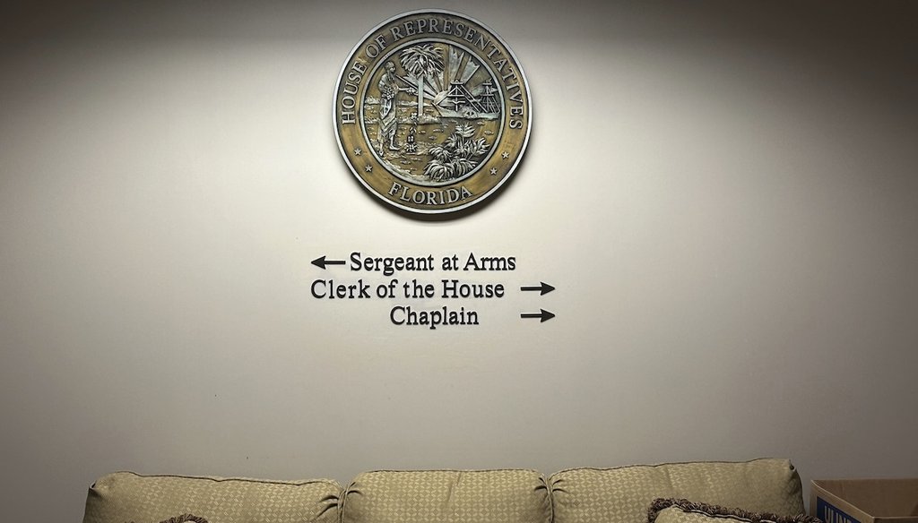 A sign directs the way to the House chaplain’s office in the Florida Capitol on March 7, 2024, in Tallahassee, Fla. (AP)