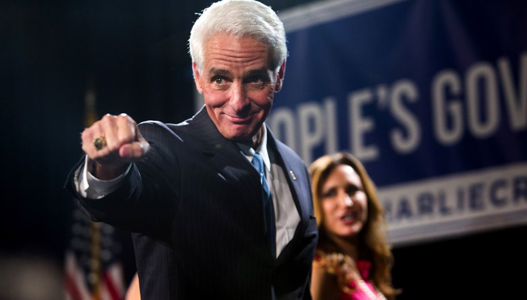 Former Gov. Charlie Crist and his wife, Carole, leave the stage in St. Petersburg after his concession speech on Nov. 4, 2014. (Tampa Bay Times photo)