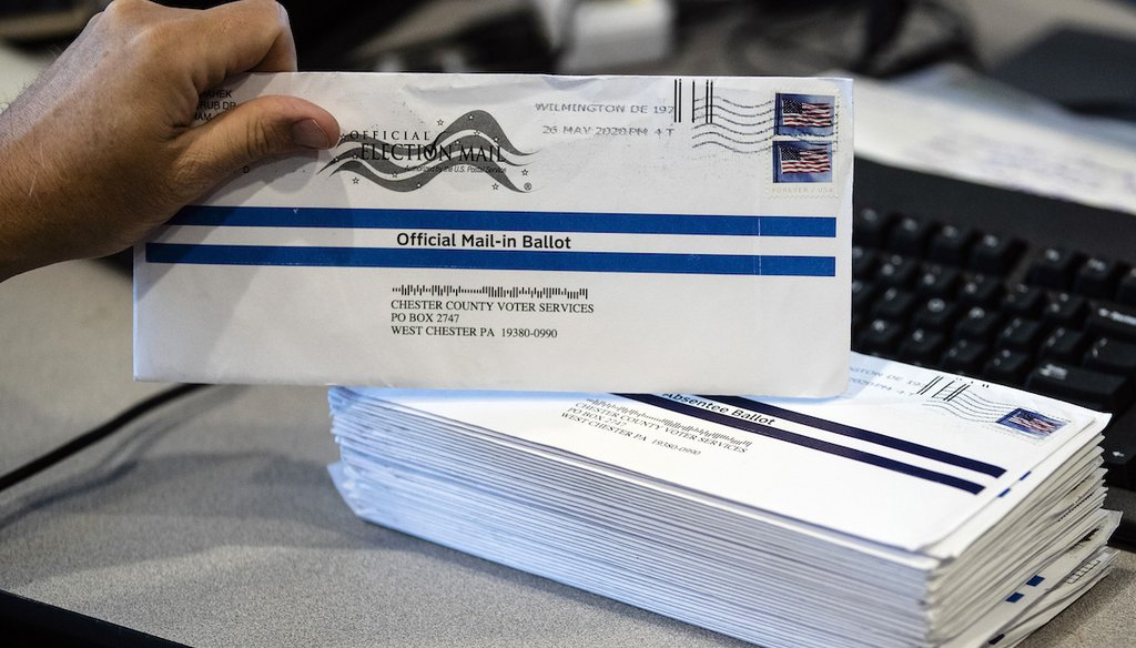Mail-in primary election ballots are processed at the Chester County Voter Services office in West Chester, Pa., on May 28, 2020. (AP)