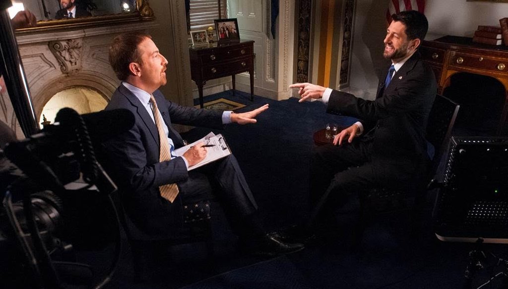 NBC's Chuck Todd interviews House Speaker Paul Ryan, R-Wisc., about the recent budget deal and Obamacare for an interview that aired Dec. 20, 2015. (NBC handout)